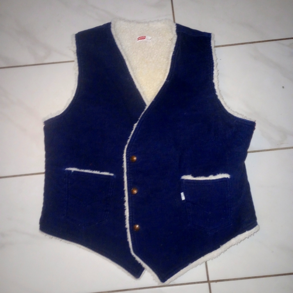 Levi's navy corduroy wool jacket vest xl unisex